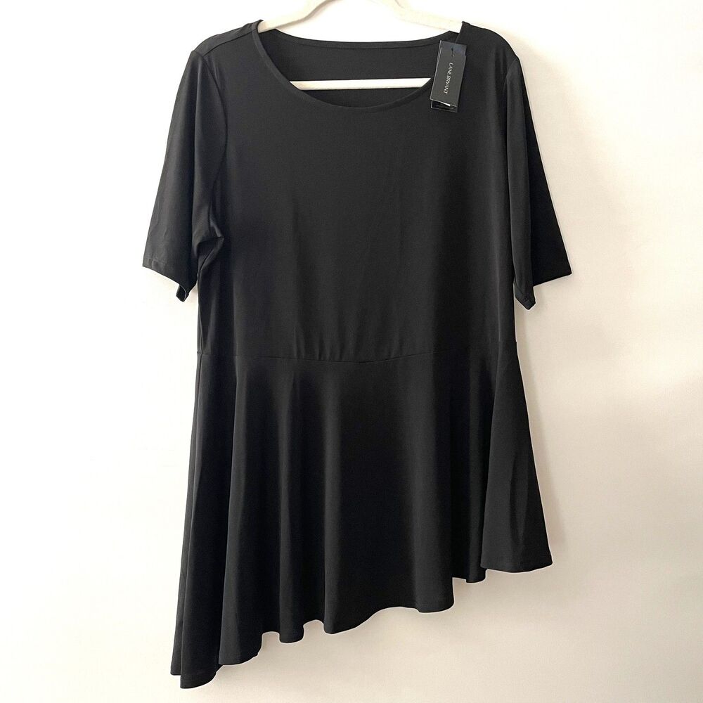 NWTI Lane Bryant Tunic Top Asymmetrical Hem Black Scoop Neck Sz 14-dmpv